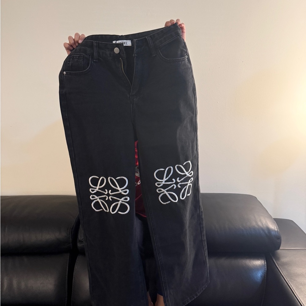 Women's Black Jeans with white embroidery- Loewe inspired!